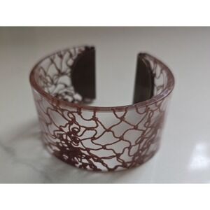 Color By Amber Resin Cuff Bangle Bracelet Brown Clear Copper Tone Accent New